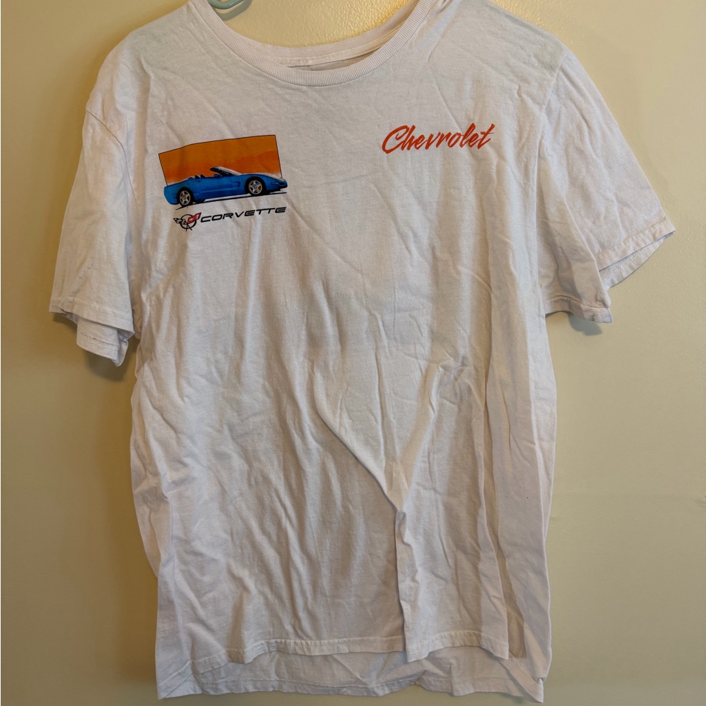 Chemistry White Short-Sleeve Tee With Blue Car And Orange Script
